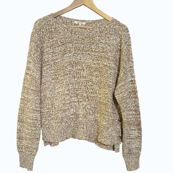 MADEWELL Chunky Marled Caramel/Cream Boatneck Side Button Sweater - Picture 5 of 16